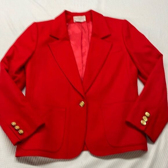 Vintage VTG Pendleton 100% Virgin wool Red Blazer w/gold buttons Size 10 - Picture 1 of 10